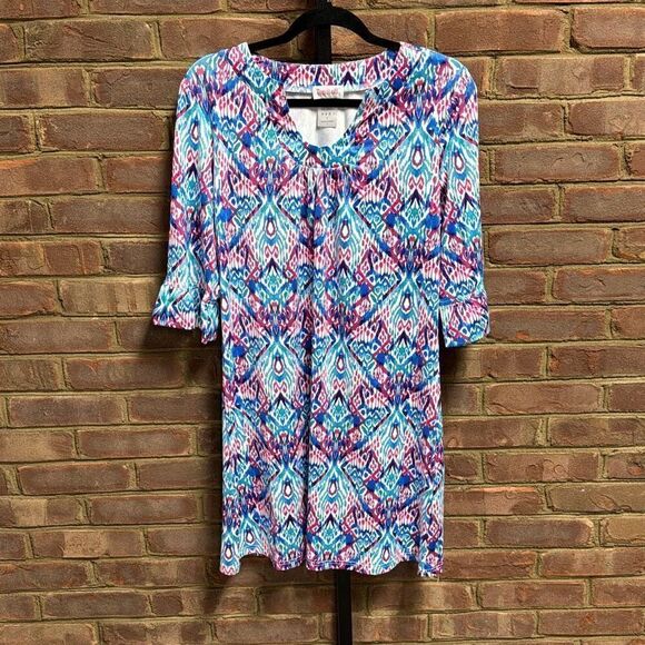 Top It Off Multi Quarter Sleeve U Neck Dress Size Large - Picture 2 of 5